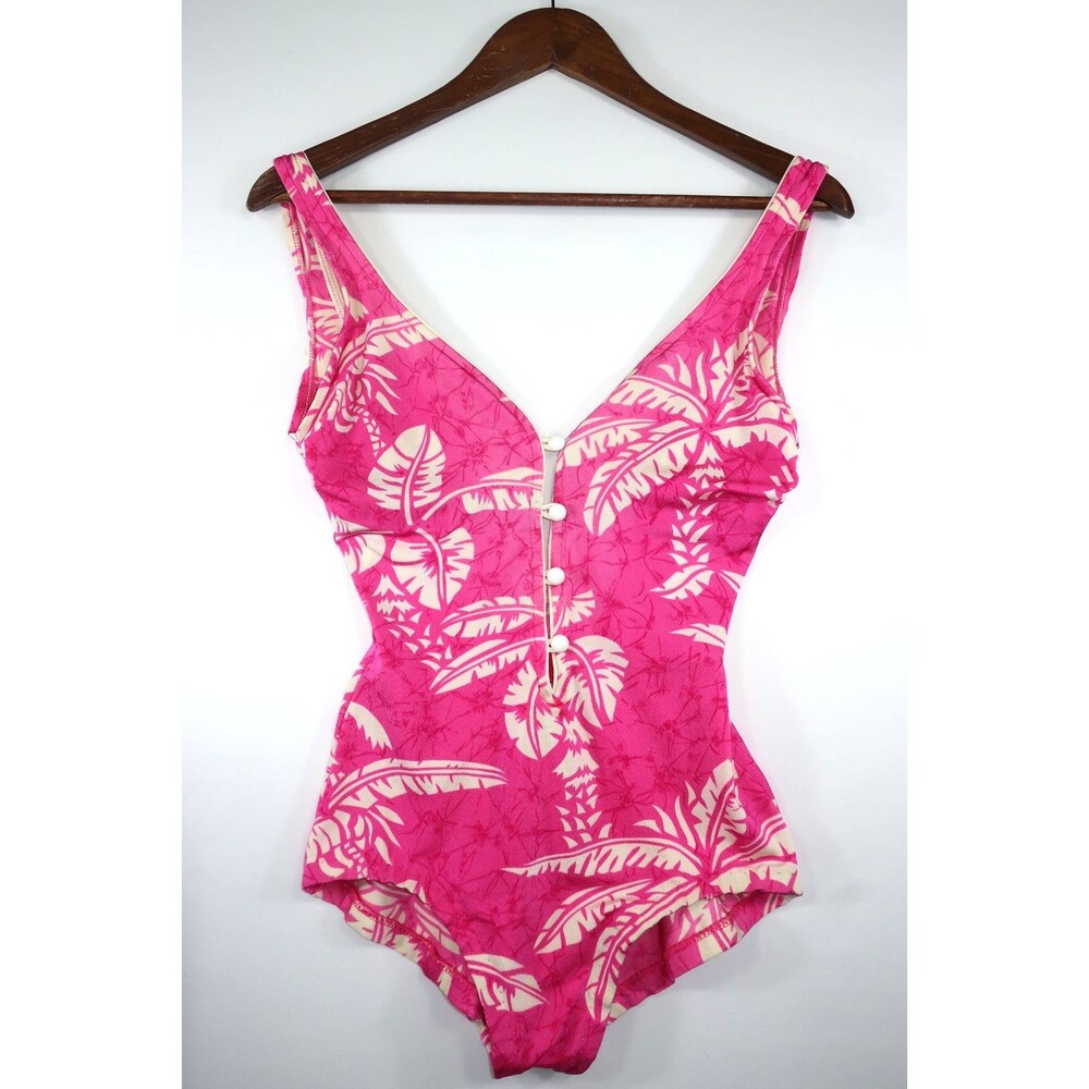 VTG Cole Of California Pink Hawaiian Retro Pin Up Bathing Suit Swimsuit 1970's 8